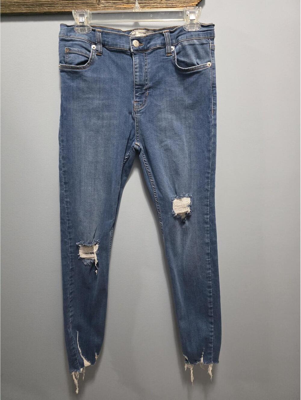 Free People Women's Distressed Skinny Jeans Size 28 Raw Hem Stretch Denim